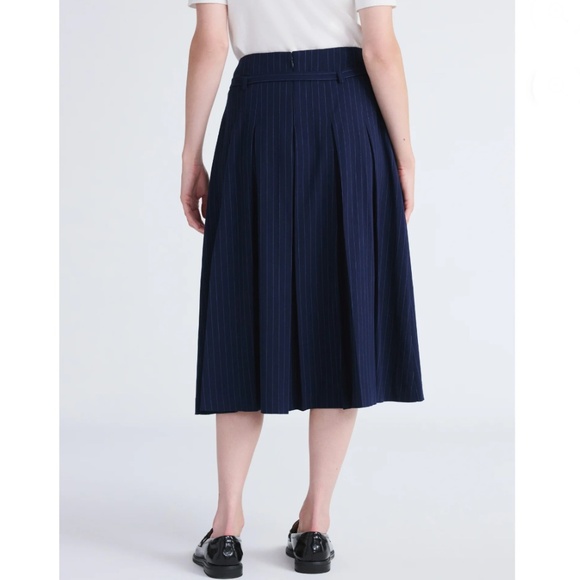 Belted Pleated Pinstripe Midi Skirt, Size 8 - Picture 9 of 9